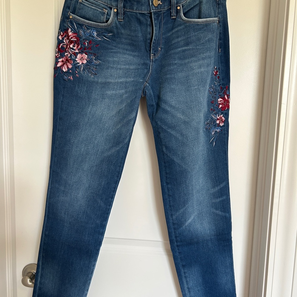 White House Black Market Floral Embroidered Straight Leg Jeans